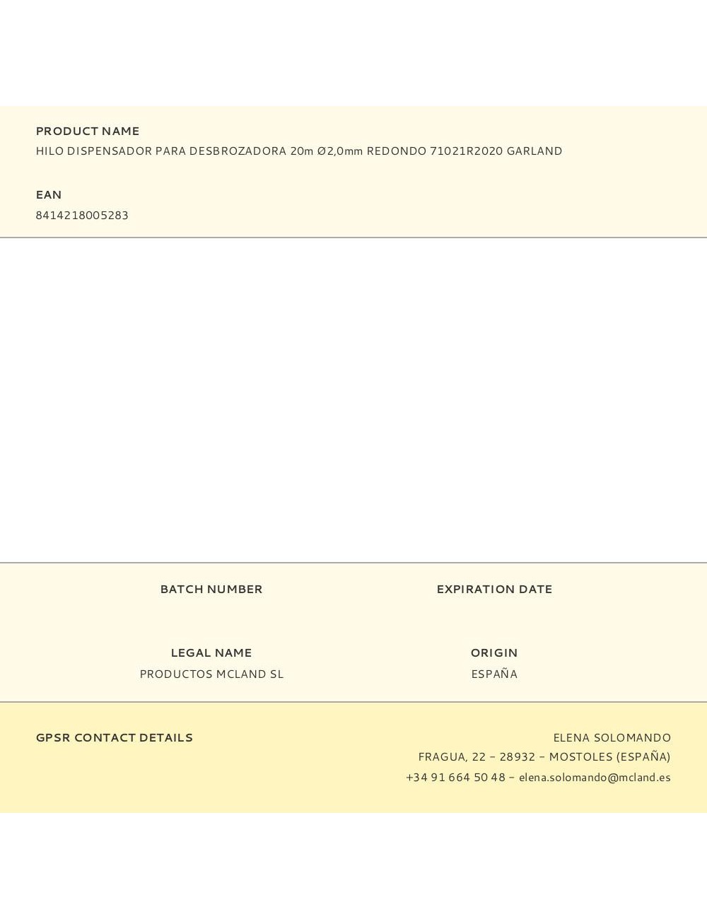 Hilo dispensador para desbrozadora 20m ø2,0mm redondo 71021r2020 garland