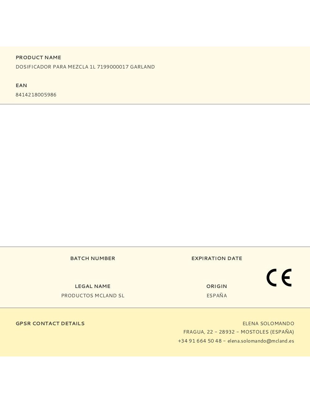 Dosificador para mezcla 1l 7199000017 garland