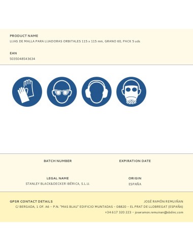 Lijas de malla para lijadoras orbitales 115 x 115 mm, grano 60, pack 5 uds