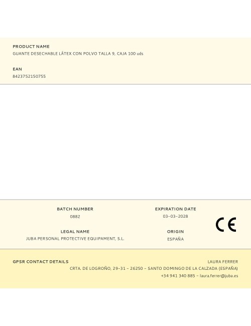 Guante látex, con polvo, desechable, blanco, t-09, caja 100 uds