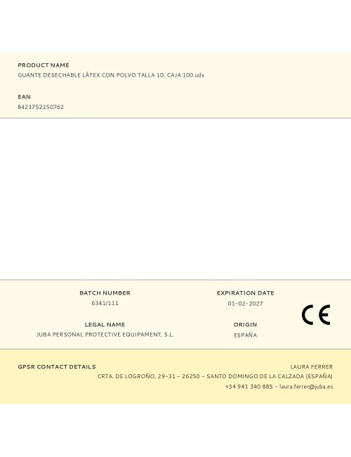 Guante látex, con polvo, desechable, blanco, t-10, caja 100 uds