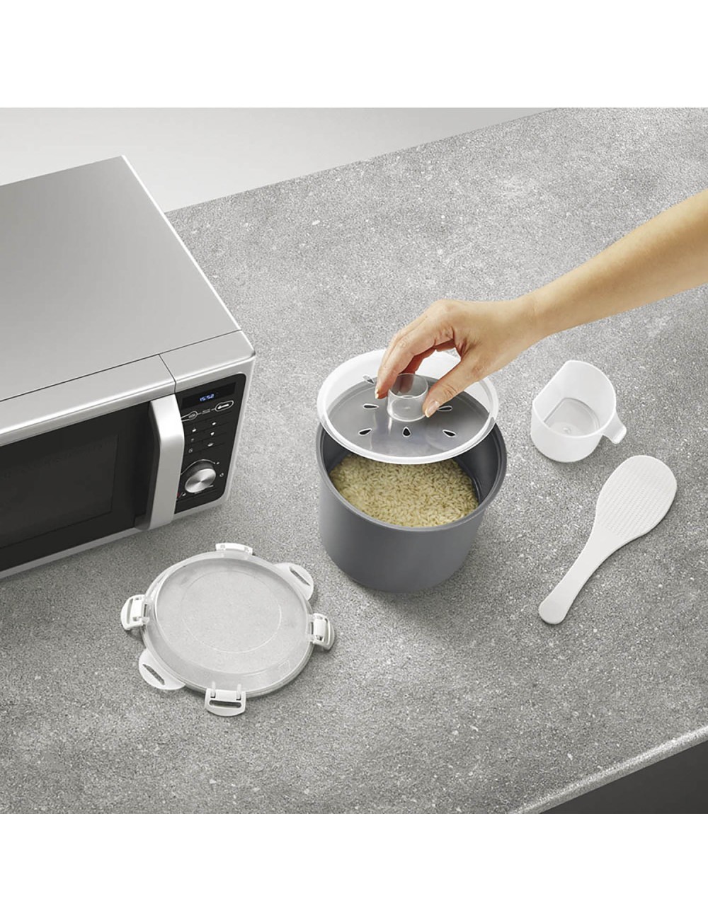 Cocedor de arroz y cereales para microondas