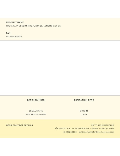 Tijera para vendimia de punta 18. longitud: 18 cm