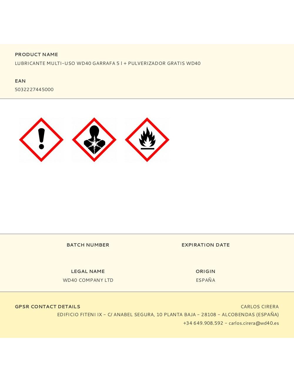 Lubricante multi-uso wd40 garrafa 5 l + pulverizador gratis wd40