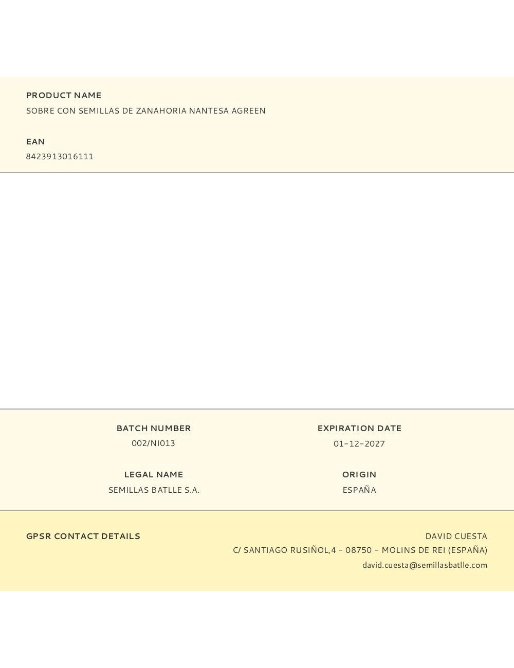 Sobre con semillas de zanahoria nantesa agreen