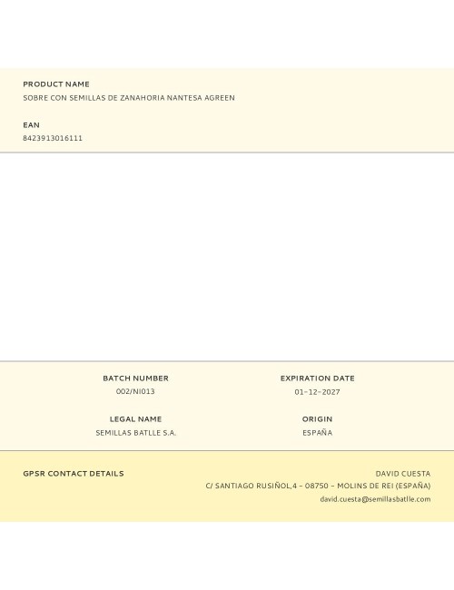 Sobre con semillas de zanahoria nantesa agreen