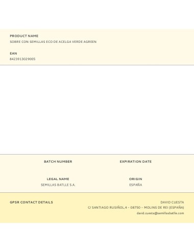 Sobre con semillas eco de acelga verde agreen