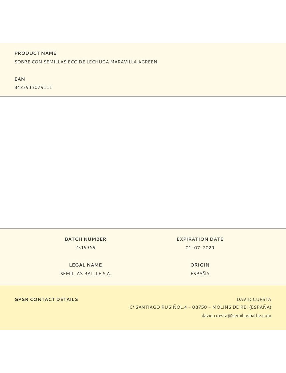 Sobre con semillas eco de lechuga maravilla agreen