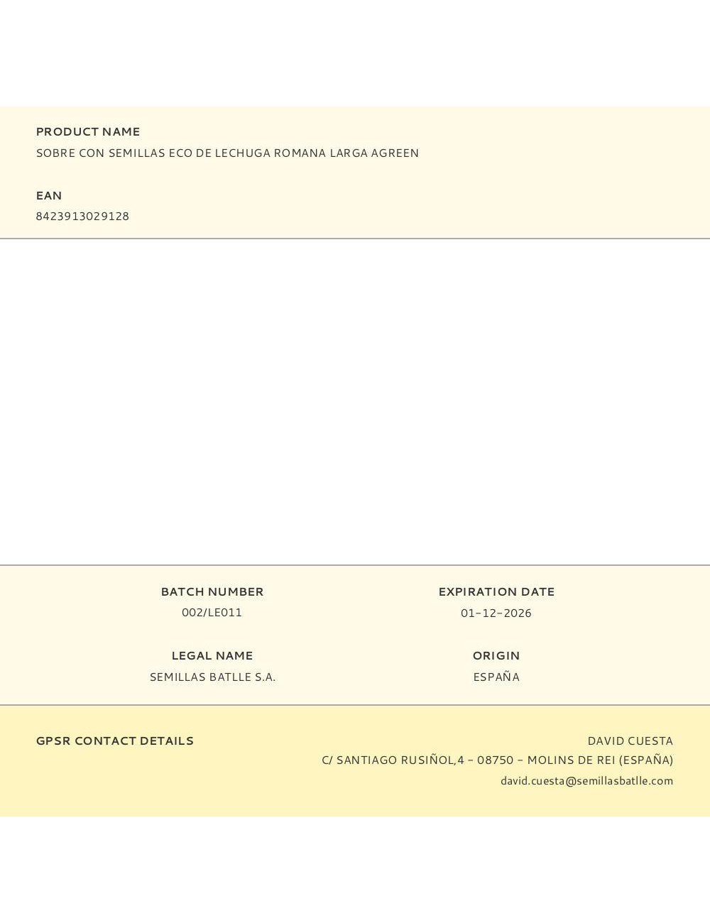 Sobre con semillas eco de lechuga romana larga agreen