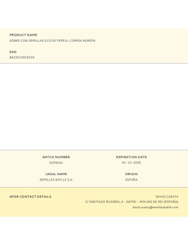 Sobre con semillas eco de perejil común agreen