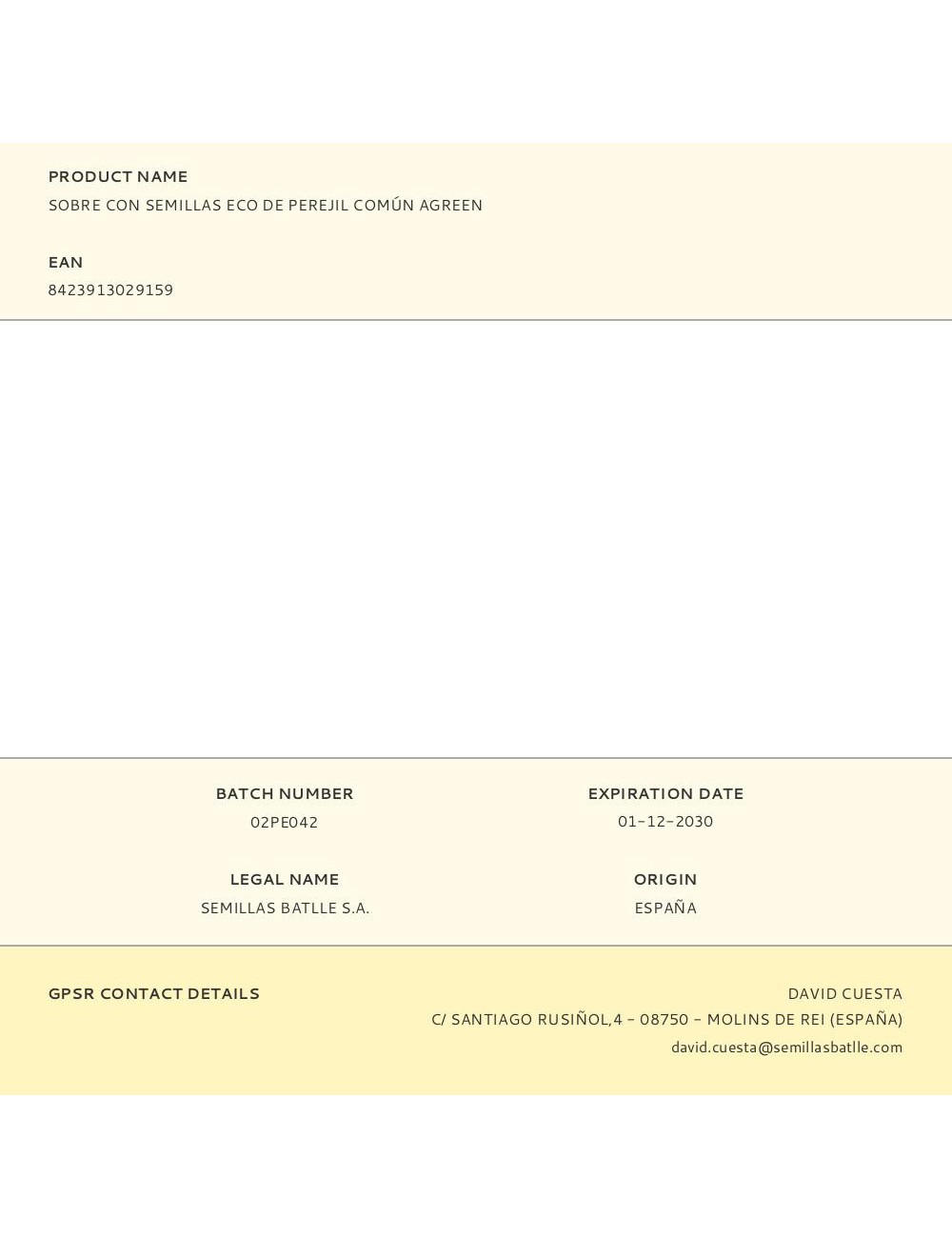 Sobre con semillas eco de perejil común agreen