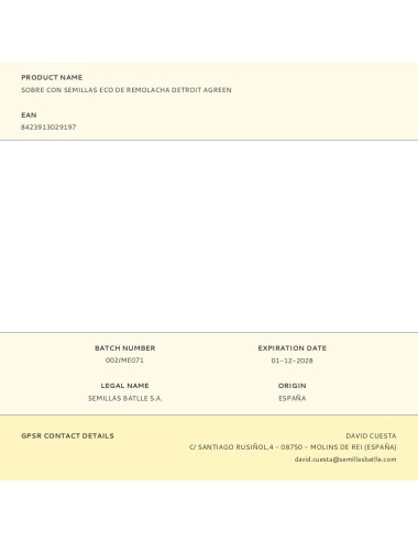 Sobre con semillas eco de remolacha detroit agreen