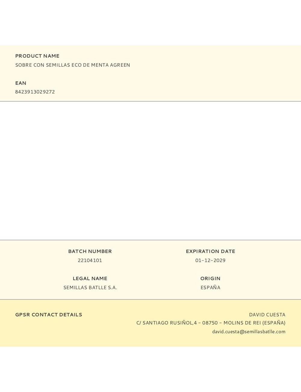 Sobre con semillas eco de menta agreen