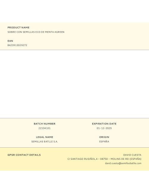 Sobre con semillas eco de menta agreen