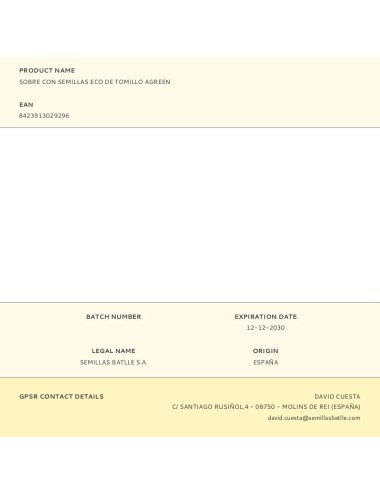 Sobre con semillas eco de tomillo agreen