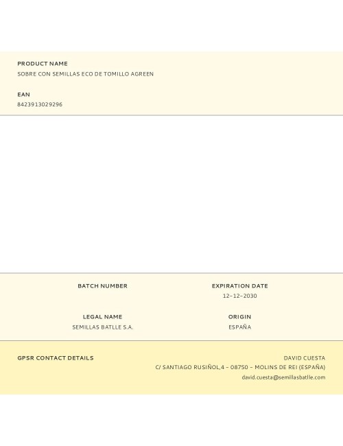 Sobre con semillas eco de tomillo agreen