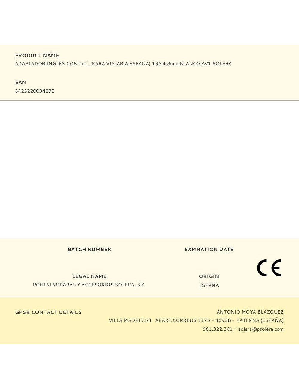 Adaptador ingles con t/tl (para viajar a españa) 13a 4,8mm blanco av1 solera