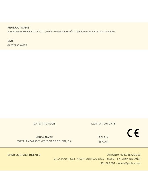 Adaptador ingles con t/tl (para viajar a españa) 13a 4,8mm blanco av1 solera