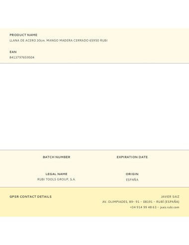 Llana de acero 30cm. mango madera cerrado 65950 rubi