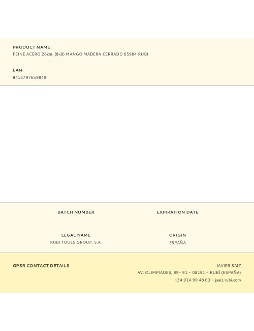 Peine acero 28cm. (8x8) mango madera cerrado 65984 rubi