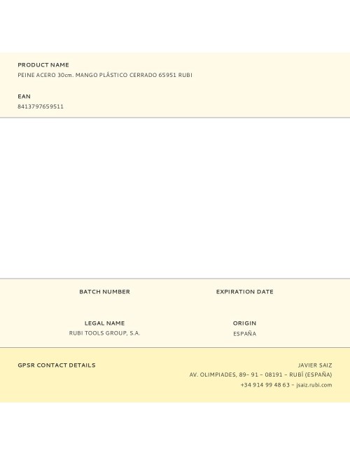 Peine acero 30cm. mango plástico cerrado 65951 rubi