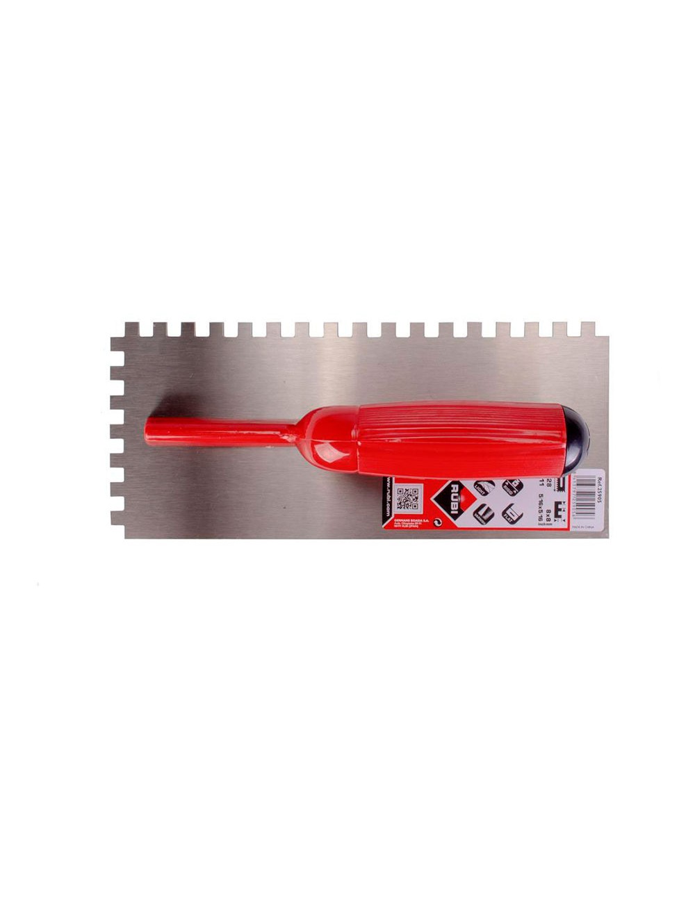 Peine acero 28cm. (8x8) mango plástico abierto 25905 rubi