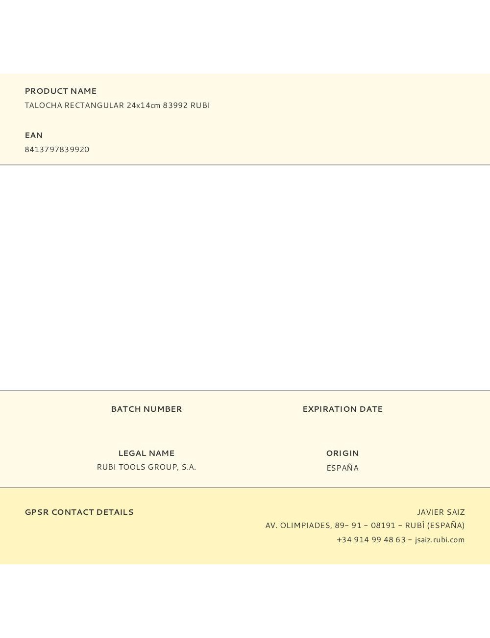 Talocha rectangular 24x14cm 83992 rubi