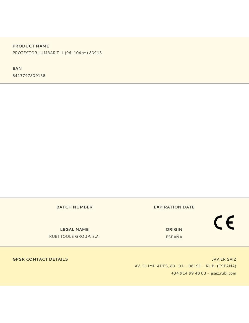 Protector lumbar t-l (96-104cm) 80913