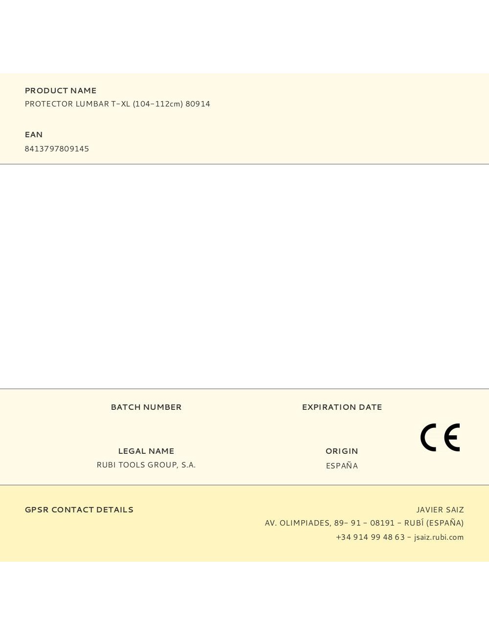 Protector lumbar t-xl (104-112cm) 80914