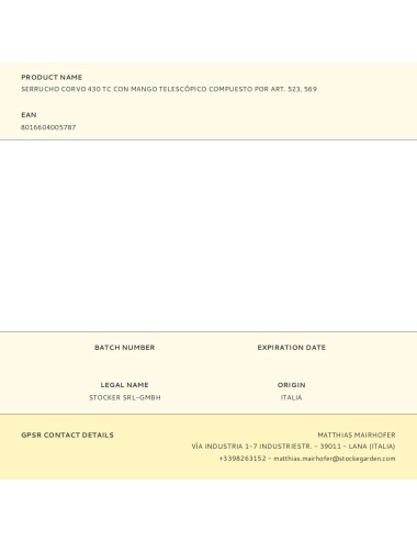 Serrucho corvo 430 tc con mango telescópico compuesto por art. 523, 569