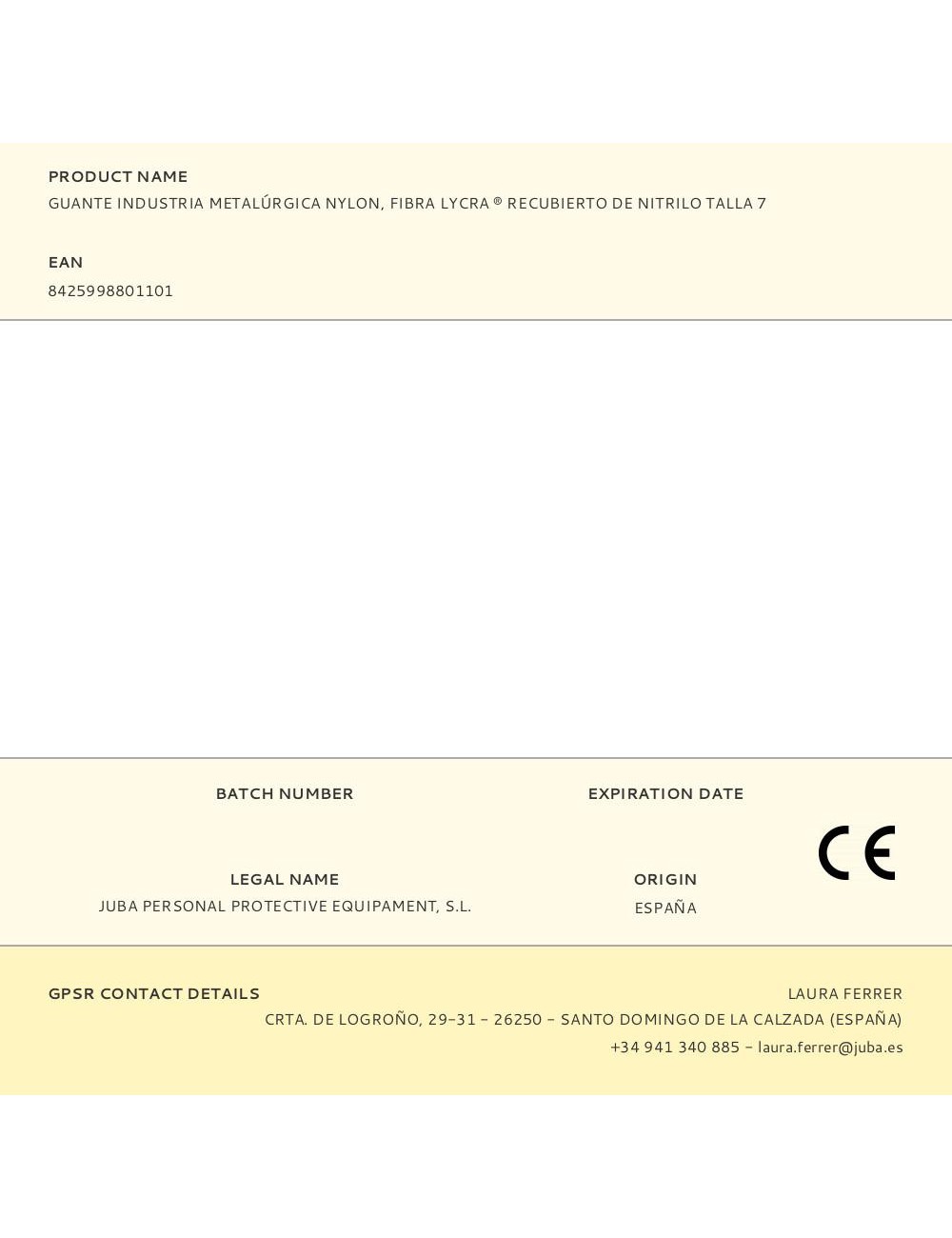 Guante nailon / licra palma nitrilo para metalúrgia, t-07