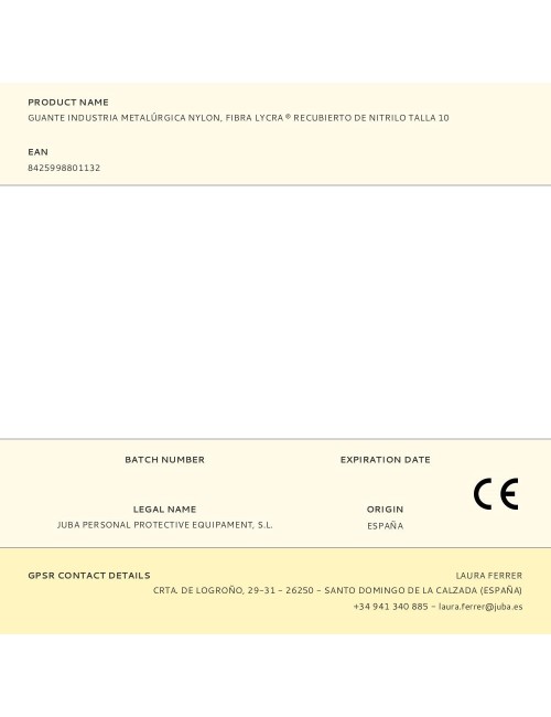Guante nailon / licra palma nitrilo para metalúrgia, t-10