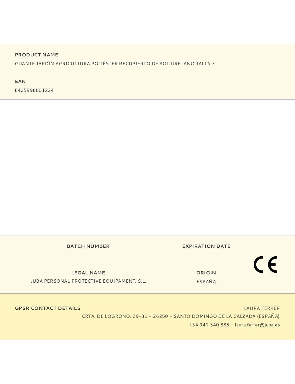 Guante poliéster con palma poliuretano para jardín agricultura, t-07