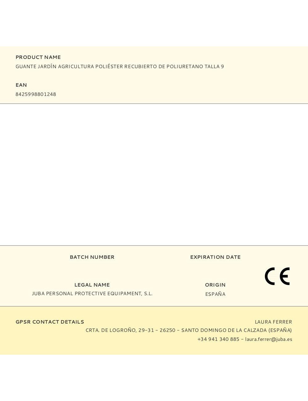 Guante poliéster con palma poliuretano para jardín agricultura, t-09