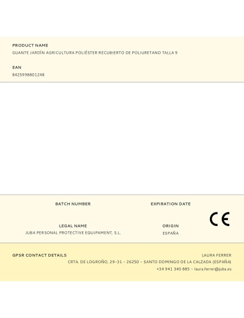 Guante poliéster con palma poliuretano para jardín agricultura, t-09