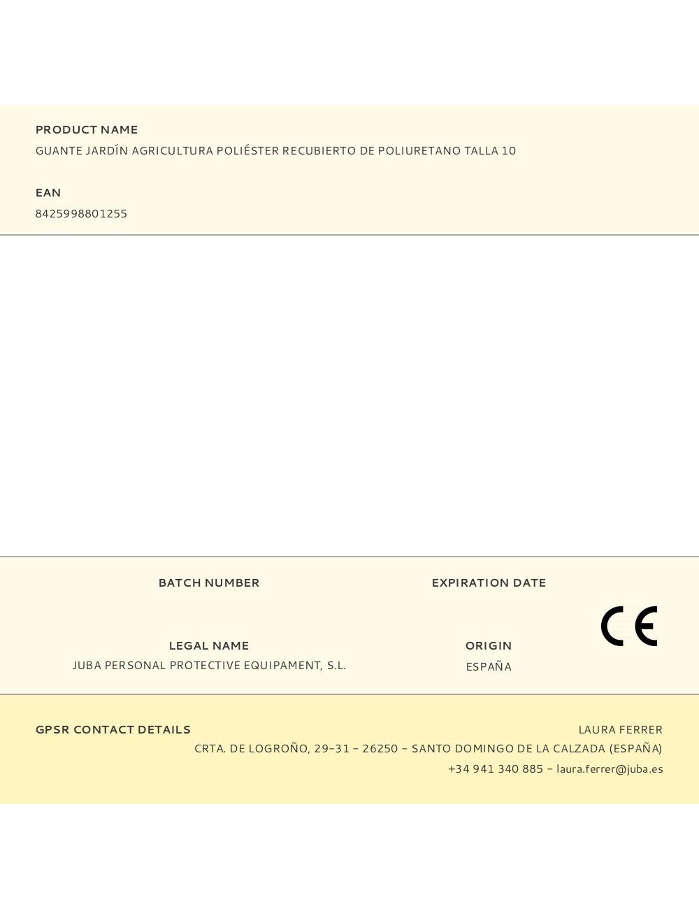 Guante poliéster con palma poliuretano para jardín agricultura, t-10