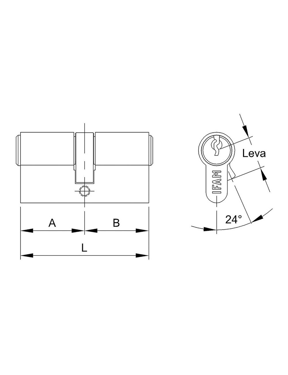 Cilindro f5s3030l de latón 60mm (30+30mm) leva larga 15mm. con 3 llaves de serreta. ifam