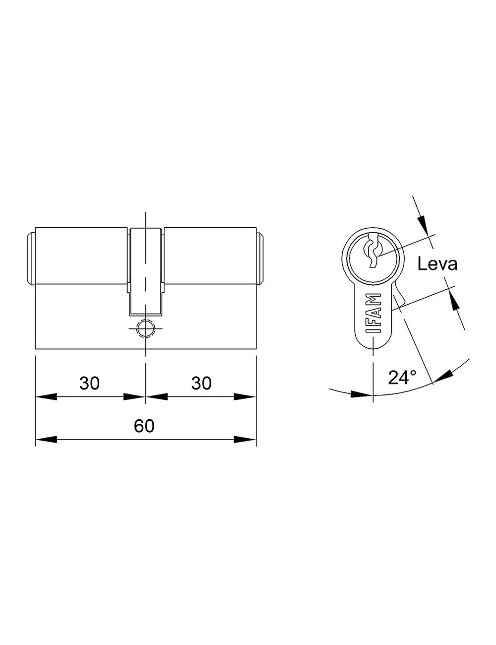 Cilindro f5s3030nc níquel 60mm (30+30mm) leva corta 13mm. con 3 llaves de serreta. ifam