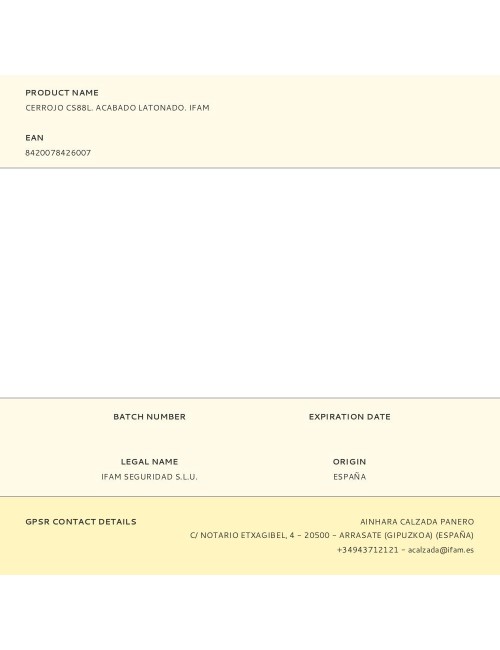 Cerrojo cs88l. acabado latonado. ifam