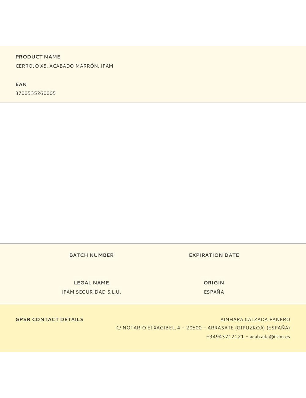 Cerrojo x5. acabado marrón. ifam