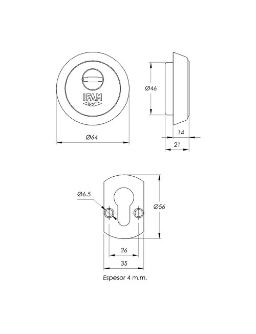 Escudo es610cm. acabado cromo. ø64mm. ifam