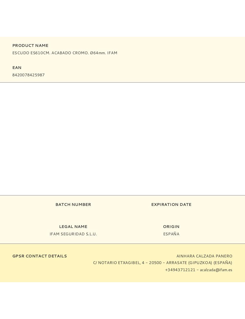 Escudo es610cm. acabado cromo. ø64mm. ifam