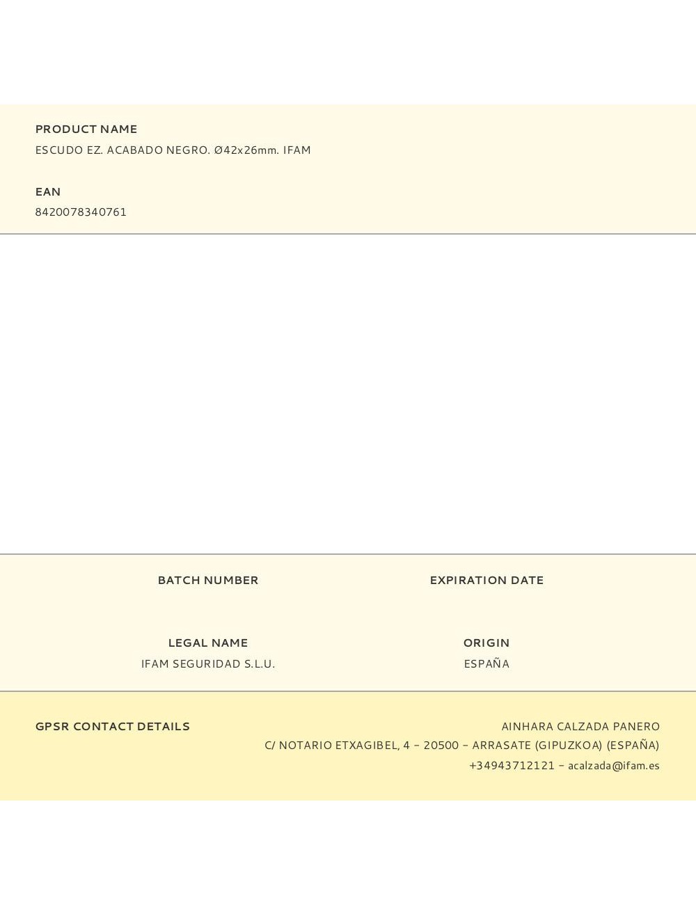 Escudo ez. acabado negro. ø42x26mm. ifam