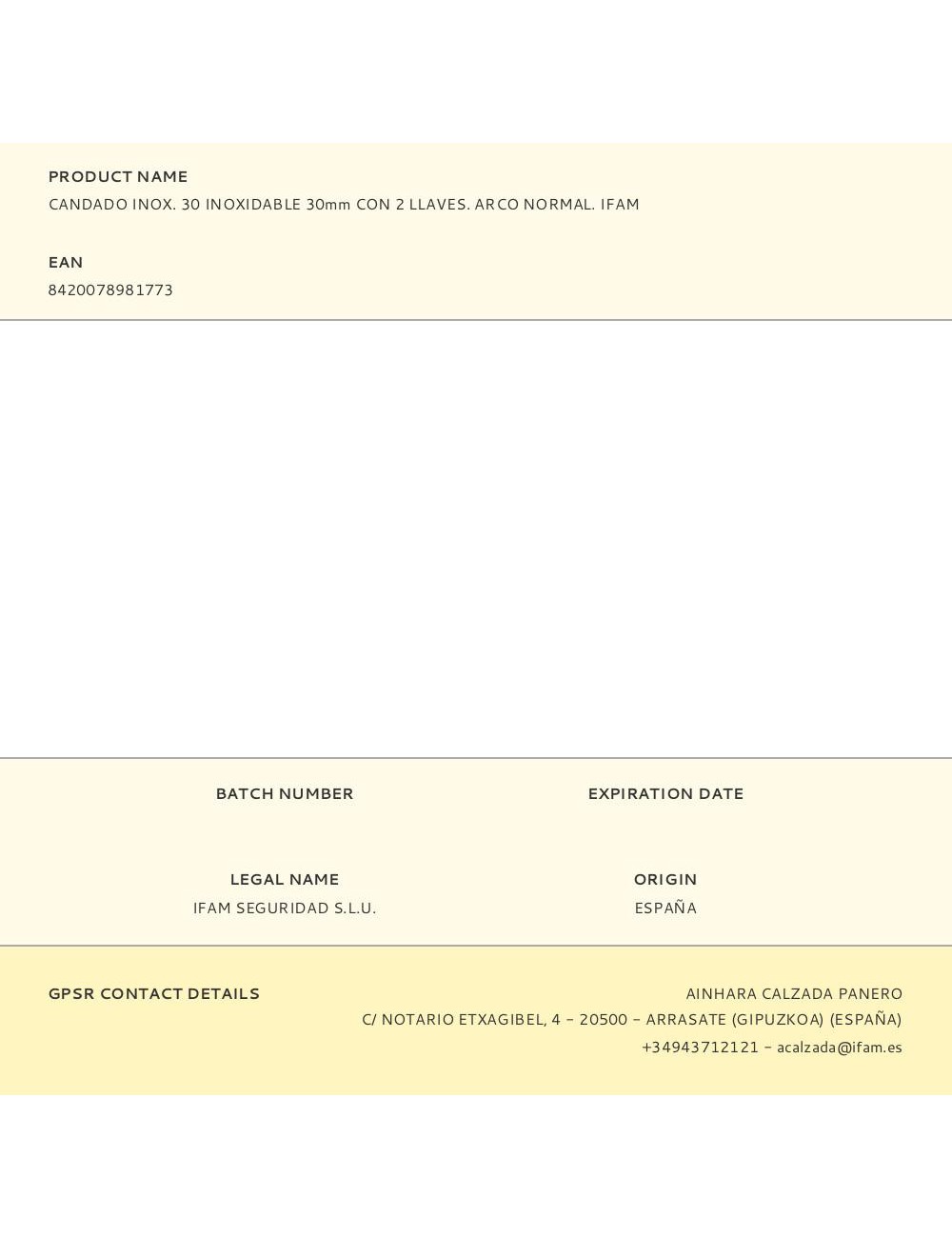 Candado inox. 30 inoxidable 30mm con 2 llaves. arco normal. ifam