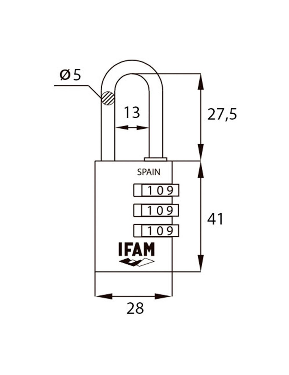 Candado col combi30 negro 30mm. arco ø5mm. con combinación. ifam
