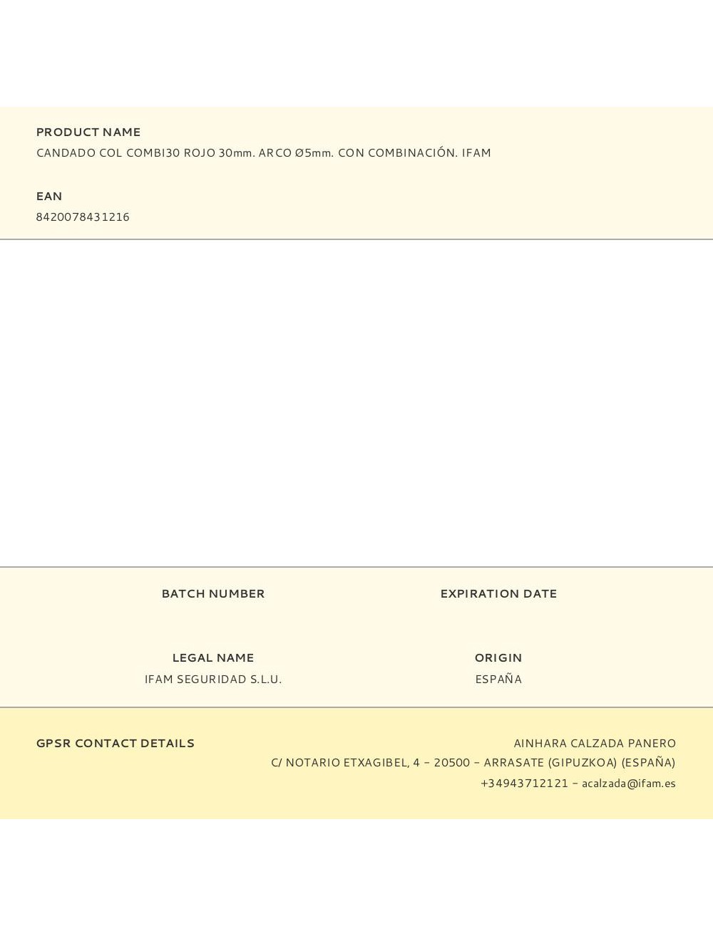 Candado col combi30 rojo 30mm. arco ø5mm. con combinación. ifam