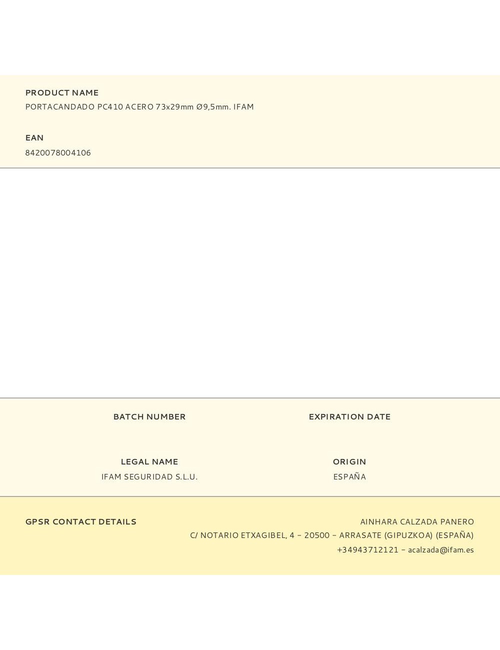 Portacandado pc410 acero 73x29mm ø9,5mm. ifam