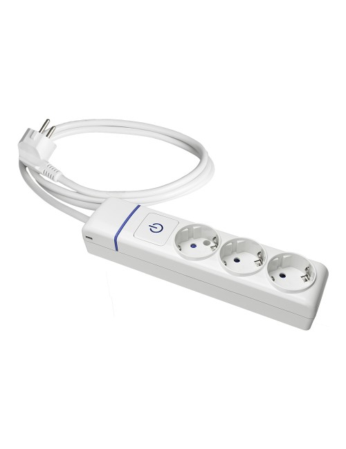 Base múltiple con 3 tomas 2p+t, con interruptor luminoso, 1,5 m cable h05vv-f 3g1,5 mm, blanca