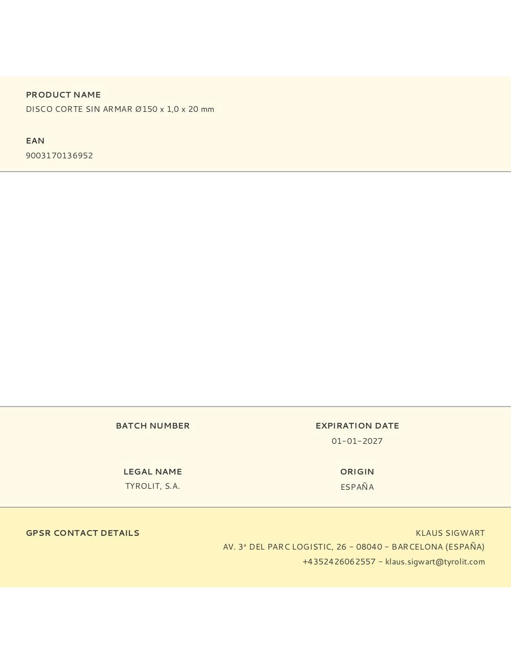 Disco corte sin armar ø150 x 1,0 x 20 mm