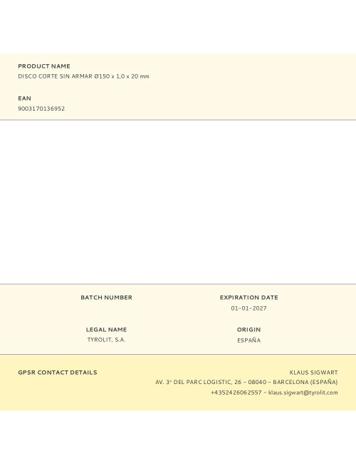 Disco corte sin armar ø150 x 1,0 x 20 mm